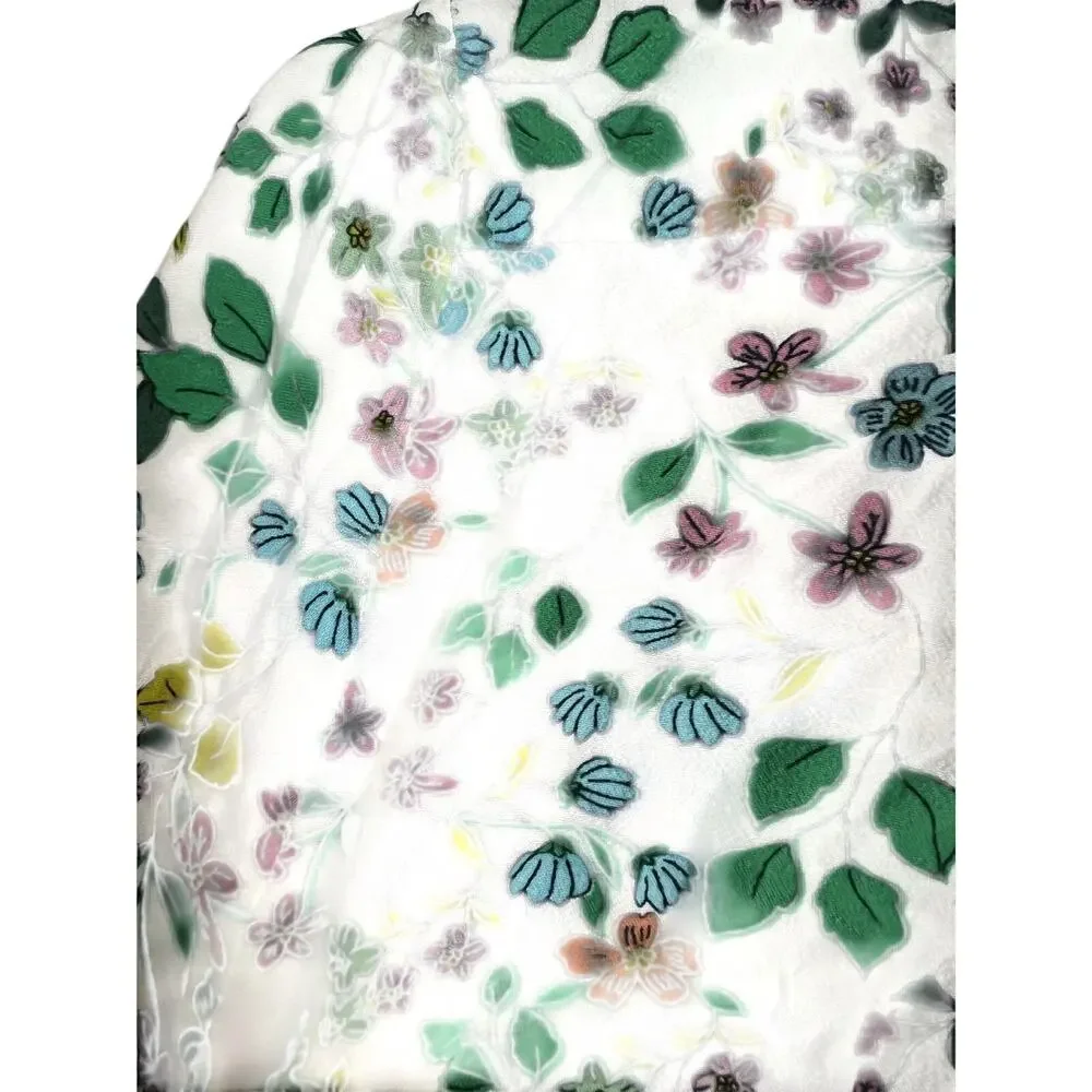 LOFT Blouse Womens Small White Floral Print Long Sleeve Puff Sleeve Boho Top